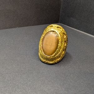 Antique Gold-Tone Ring with Natural Brown Stone